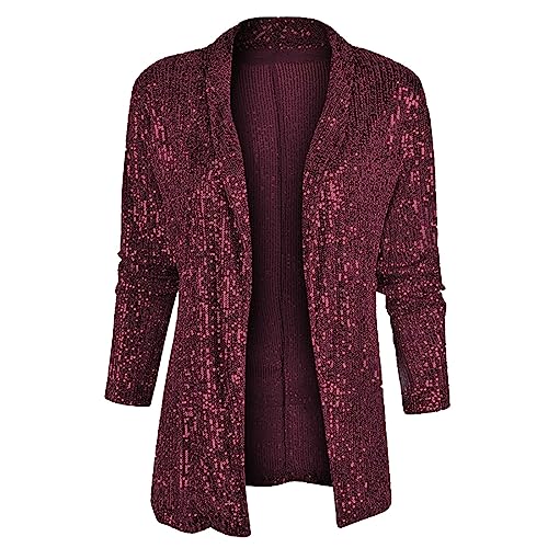 Glitzer Jacke Damen-Pailletten Blazer Damen ElegantBlazer Sportlich Longblazer Disco Outfit Langarm Bomberjacke Cardigan Glitzerjacke Glänzend Jacken Teenager Mädchen Karneval Party Outwear von Generic