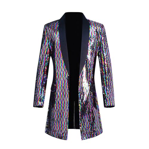 Glitzer Jacket Mantel Lang - Pailletten Sakko Herren Blazer Anzugjacken Karneval kostüm für Männer Pailletten-Jacke Fasching Glitzerjacke Silvester Glitzeranzug Disco Party Outfit Performance-Kostüm von Generic