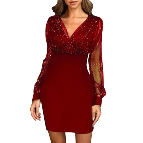 Glitzer Kleid Damen Partykleid Kleider V-Ausschnitt Chiffon Abendkleider Langarm A-Linien Abendkleid Frauen Festliches Kleid Elegant Cocktailkleid Club Oberteile Glitzer Kleid Damen Partykleid Kleider V-Ausschnitt Chiffon Abendkleider Langarm A-Linien Abendkleid Frauen Festliches Kleid Elegant Cocktailkleid Club Oberteile von Generic