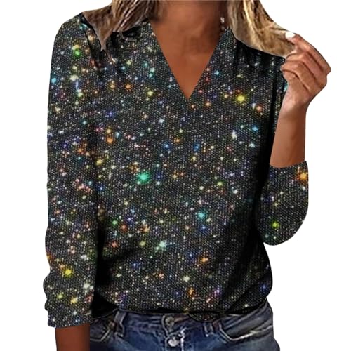 Glitzer Oberteile Damen, Pailletten Glitzer Outfit Top Pullover Silvester Oberteil Bluse Festlich Shirt Elegant Langarm Party Ppulli Glitzerbluse für Frauen Glitzershirt Blusen Tunika (Black, M) von Generic