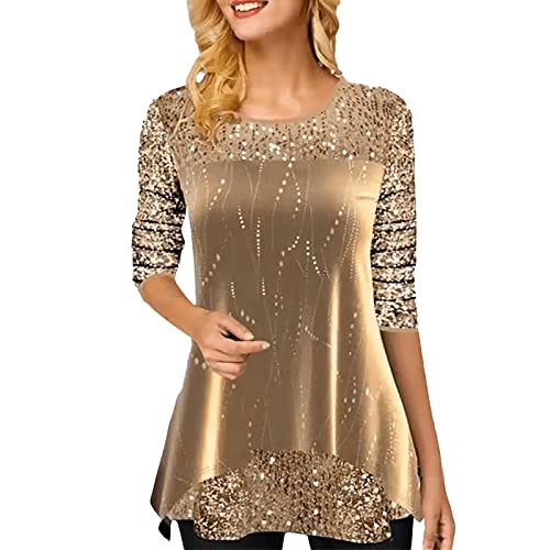 Glitzer Oberteile Damen Pailletten Bluse Elegant Festlich Langarmshirt Rundhals Asymmetrisch Langarm Locker Lässig Pullover T-Shirt Tunika Top Party Oberteil Blusen & Tuniken für Damen von Generic