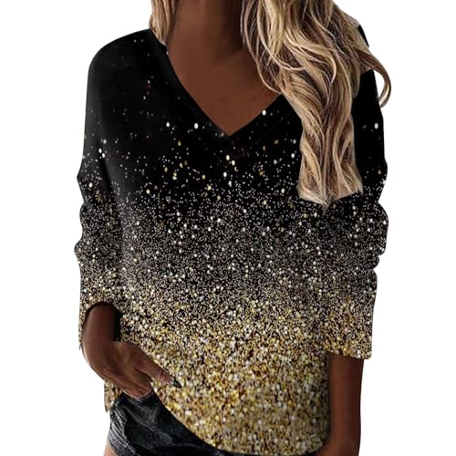 Glitzer Oberteile Damen Pailletten Glitzer Outfit Top Pullover Silvester Oberteil Bluse Festlich Shirt Elegant Langarm Party Ppulli Glitzerbluse für Frauen Glitzershirt Blusen Tunika Damen Langarm von Generic