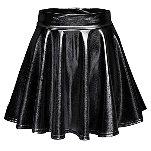 Glitzer Rock Silber, Pailletten Rock Gold, Metallischer Faltenrock Damen Metallic Röcke Leder Minirock Glitzerrock Pailettenrock für Damen Skater Skirt Karneval Kostüm Fasching Festival Disco Outfit von Generic