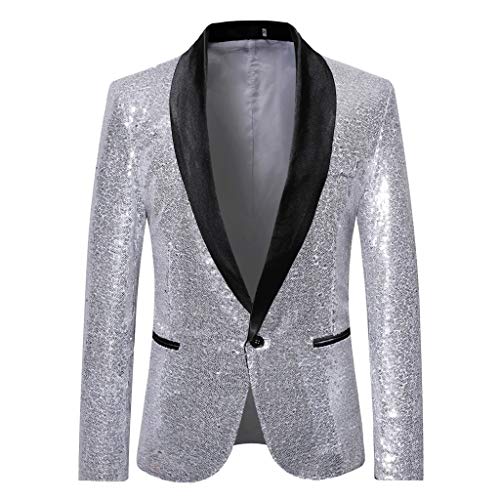 Glitzer Sakko Herren Goldene Hochzeit Party Pailletten Blazer Slim Fit Männer Anzug EIN Knopf Smoking Jackett Herren Weihnachten Silvester Party Glänzende Anzugjacke Performance-Kostüm von Generic