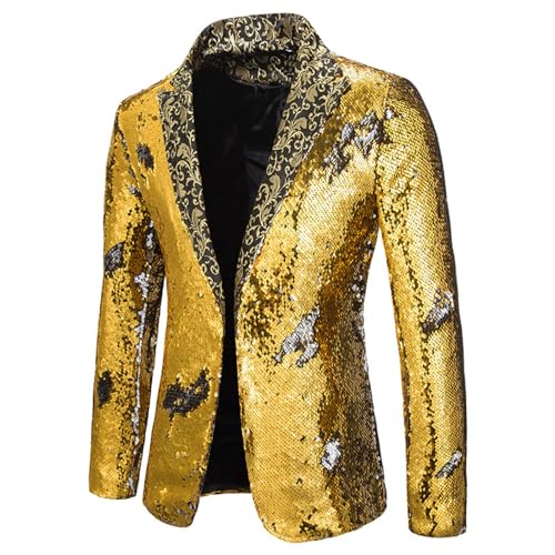 Glitzer Sakko Herren Goldene Hochzeit Party Pailletten Blazer Slim Fit Männer Anzug EIN Knopf Smoking Jackett Herren Weihnachten Silvester Party Glänzende Anzugjacke Performance-Kostüm von Generic