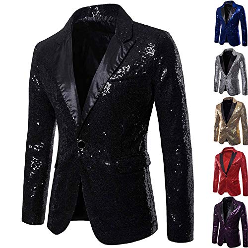 Glitzer Sakko Herren Goldene Hochzeit Party Pailletten Blazer Slim Fit Männer Anzug EIN Knopf Smoking Jackett Herren Weihnachten Silvester Party Glänzende Anzugjacke Performance-Kostüm von Generic