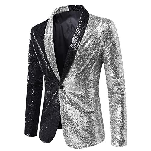 Glitzer Sakko Herren Goldene Hochzeit Party Pailletten Blazer Slim Fit Männer Anzug EIN Knopf Smoking Jackett Herren Weihnachten Silvester Party Glänzende Anzugjacke Performance-Kostüm von Generic
