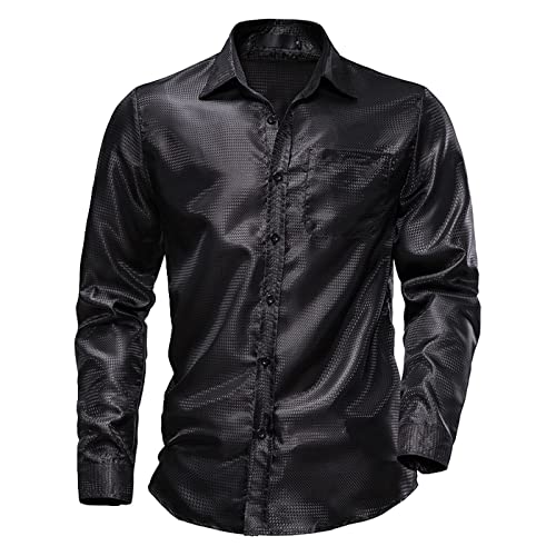 Glitzer Sakko Herren Metallic Glänzend Bronzing Nachtklub Party Hemd Herren Langarm Pailletten Glitzer Hemd 70er Disco Party Kustüm Button Down Stehkragen Freizeithemd Party Hemd von Generic