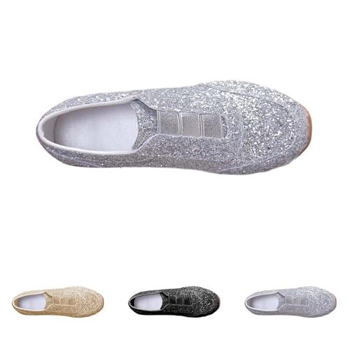 Glitzer Sneaker Damen Elegant Glitzer Schuhe Karneval Turnschuhe Metallic Hippie Sneakers Festliche Pailletten Laufschuhe Glänzend Party Freizeitschuhe Outdoor Sportschuhe Walkingschuhe von Generic