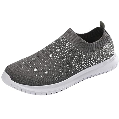 Glitzer Sportschuhe Damen Mesh Turnschuhe mit Strass Laufschuhe Atmungsaktiv Mode Turnschuhe Fitness Running Slip On Joggingschuhe Frauen Outdoor Athletisch Walkingschuhe Barfußschuhe von Generic