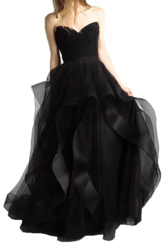 Glitzer Tüll Abschlussballkleider Spaghetti-Träger V-Ausschnitt Abendkleider Für Frauen Lange Gestufte Formelle Partykleider Black XXL von Generic