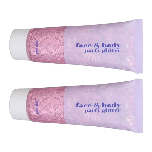 Glitzergel für das Gesicht, 50 Ml, 2 Stück, Glitzergel für den Körper, Tragbar, Glänzend, für Partys, Gesangskonzerte (PINK) von Generic