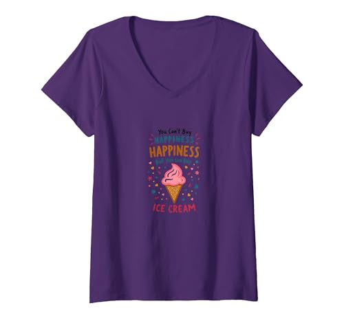 Glück kann Man Nicht kaufen, Aber Eiscreme T-Shirt mit V-Ausschnitt, Damen, Violett, M Glück kann Man Nicht kaufen, Aber Eiscreme T-Shirt mit V-Ausschnitt, Damen, Violett, M von Generic