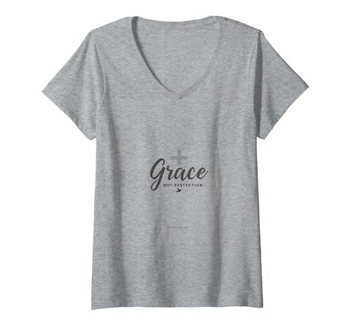 Gnade statt Perfektion Christliche Männer Glaube Inspirierend T-Shirt mit V-Ausschnitt, Damen, Grau Meliert, XXL Gnade statt Perfektion Christliche Männer Glaube Inspirierend T-Shirt mit V-Ausschnitt, Damen, Grau Meliert, XXL von Generic
