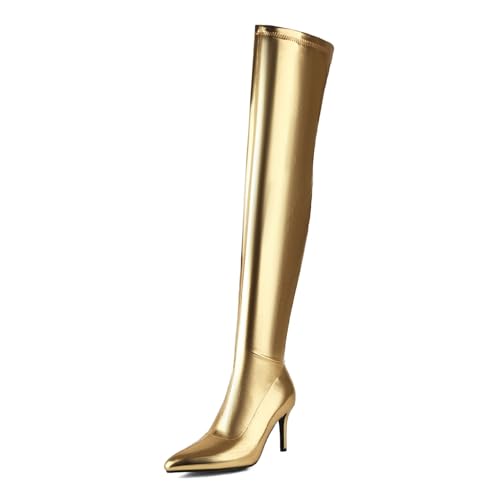 Gold,38 EU,Damen Spitze Zehe über das Knie Oberschenkel hohe Stiefel Stiletto High Heel Lange Stretch Seite Reißverschluss Fall Stiefel Mode bequem Elegante Kleid Schuhe Gold,38 EU,Damen Spitze Zehe über das Knie Oberschenkel hohe Stiefel Stiletto High Heel Lange Stretch Seite Reißverschluss Fall Stiefel Mode bequem Elegante Kleid Schuhe von Generic