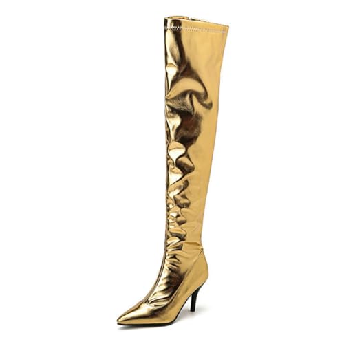 Gold,40 EU,Damen Lackleder PU Overknee Stilettoabsatz Spitzschuh Lange Stiefel Seitlicher Reißverschluss Oberschenkelhoher Stiefel Herbst Winter Party Stil Abendschuhe Gold,40 EU,Damen Lackleder PU Overknee Stilettoabsatz Spitzschuh Lange Stiefel Seitlicher Reißverschluss Oberschenkelhoher Stiefel Herbst Winter Party Stil Abendschuhe von Generic