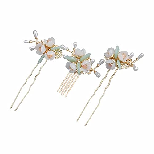 Gold Farbe Metall Blume Blatt Simulierte Perlen U-förmige Haar Nadeln Clips Haar Gabel Sticks Frauen Hanfu Cheongsam Haar von Generic