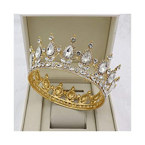 Gold Kristall Tiaras Runde Königin König Kronen Diadem Prom Hochzeit Haar Schmuck Zubehör Kopfschmuck von Generic