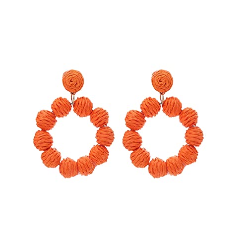 Gold Ohrringe Sets für mehrere Piercings Rattan Ohrringe Rattan Kugel Ring Anhänger Ohrringe Damen Handgemachte Ohrringe Geflochtener Stroh Rattan Bast Ohrringe Sommer Strand Zubehör, Orange, von Generic