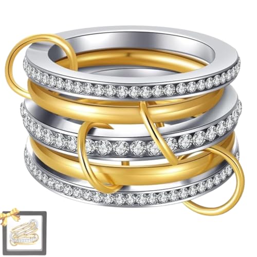 Gold Plated Interlocked Stackable Rings for Women,Mixed Metal Stackable 18k Gold Rings for Women Non Tarnish, Statement Multi Ring Mixed Metals Stack Jewelrys (A,9) von Generic
