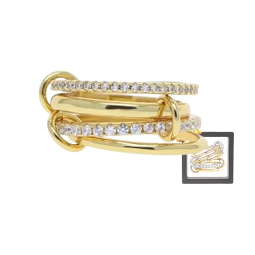 Gold Plated Interlocked Stackable Rings for Women,Mixed Metal Stackable 18k Gold Rings for Women Non Tarnish, Statement Multi Ring Mixed Metals Stack Jewelrys (B,9) von Generic