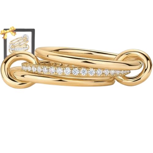 Gold Plated Interlocked Stackable Rings for Women,Mixed Metal Stackable 18k Gold Rings for Women Non Tarnish, Statement Multi Ring Mixed Metals Stack Jewelrys (C,9) von Generic