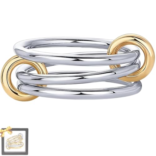 Gold Plated Interlocked Stackable Rings for Women,Mixed Metal Stackable 18k Gold Rings for Women Non Tarnish, Statement Multi Ring Mixed Metals Stack Jewelrys (E,8) von Generic