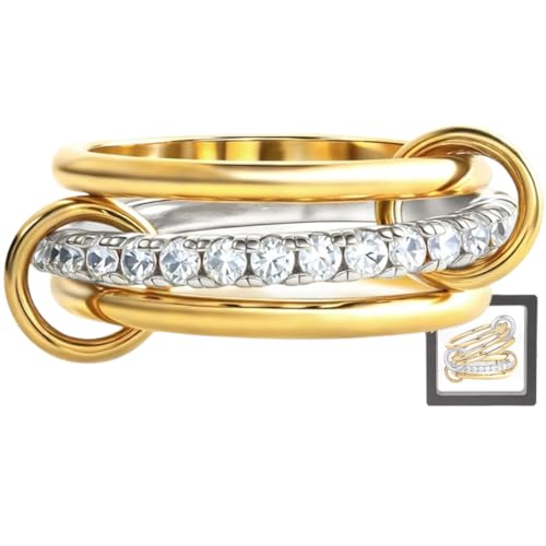 Gold Plated Interlocked Stackable Rings for Women,Mixed Metal Stackable 18k Gold Rings for Women Non Tarnish, Statement Multi Ring Mixed Metals Stack Jewelrys (F,7) von Generic