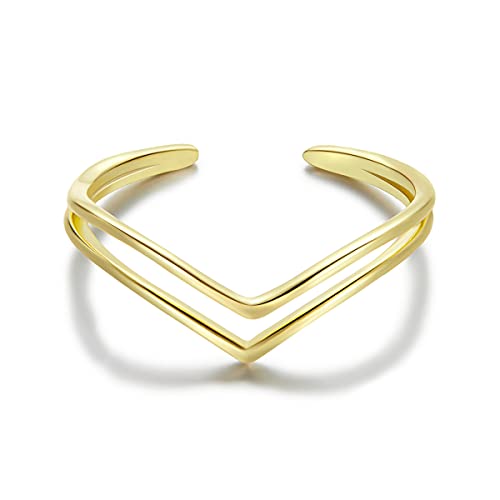 Gold Vintage Doppel V Form Ring 925 Sterling Silber Verstellbarer Fingerring für Frauen Schlichter Schmuck von Generic