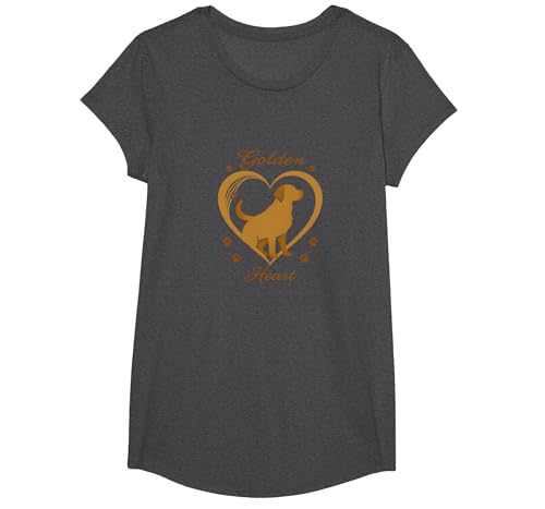 Golden Heart Golden Retriever Love Paw Prints Dog Lovers T-Shirt, Girls, Anthrazit Meliert, XS von Generic