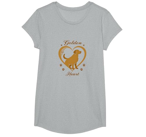Golden Heart Golden Retriever Love Paw Prints Dog Lovers T-Shirt, Girls, Grau Meliert, L von Generic