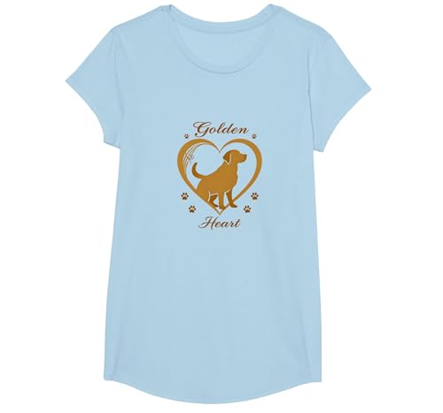 Golden Heart Golden Retriever Love Paw Prints Dog Lovers T-Shirt, Girls, Himmelblau, XS von Generic