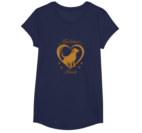 Golden Heart Golden Retriever Love Paw Prints Dog Lovers T-Shirt, Girls, Marineblau, L von Generic