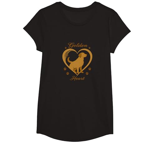 Golden Heart Golden Retriever Love Paw Prints Dog Lovers T-Shirt, Girls, Schwarz, XS von Generic