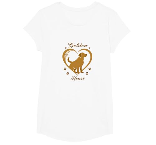 Golden Heart Golden Retriever Love Paw Prints Dog Lovers T-Shirt, Girls, Weiß, XS von Generic