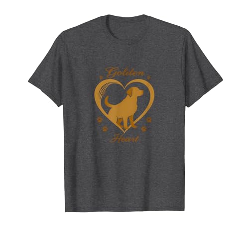 Golden Heart Golden Retriever Love Paw Prints Dog Lovers T-Shirt, Herren, Anthrazit Meliert, XL von Generic
