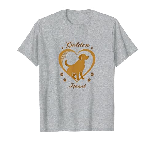 Golden Heart Golden Retriever Love Paw Prints Dog Lovers T-Shirt, Herren, Grau Meliert, 6XL von Generic