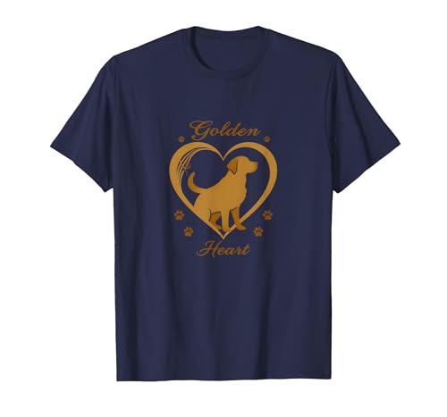 Golden Heart Golden Retriever Love Paw Prints Dog Lovers T-Shirt, Herren, Marineblau, 5XL von Generic