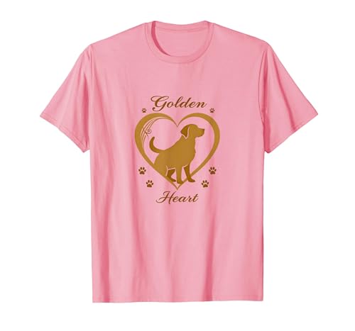 Golden Heart Golden Retriever Love Paw Prints Dog Lovers T-Shirt, Herren, Rosa, XXL von Generic