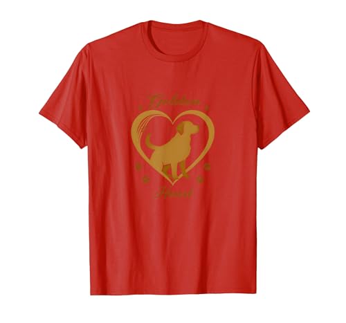 Golden Heart Golden Retriever Love Paw Prints Dog Lovers T-Shirt, Herren, Rot, S von Generic
