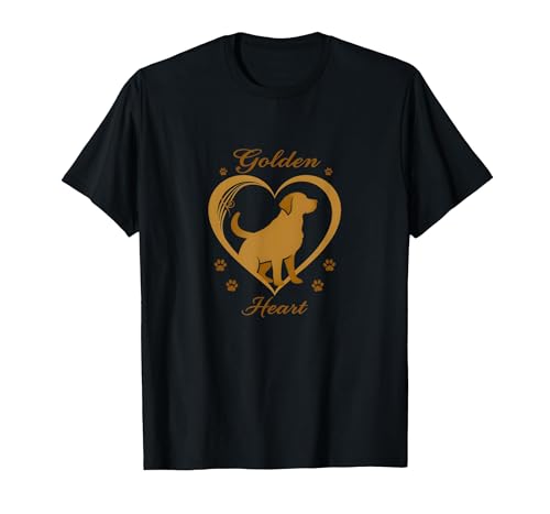 Golden Heart Golden Retriever Love Paw Prints Dog Lovers T-Shirt, Herren, Schwarz, S von Generic