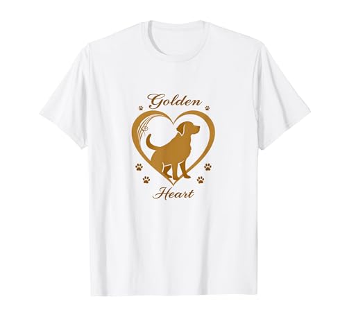 Golden Heart Golden Retriever Love Paw Prints Dog Lovers T-Shirt, Herren, Weiß, 5XL von Generic