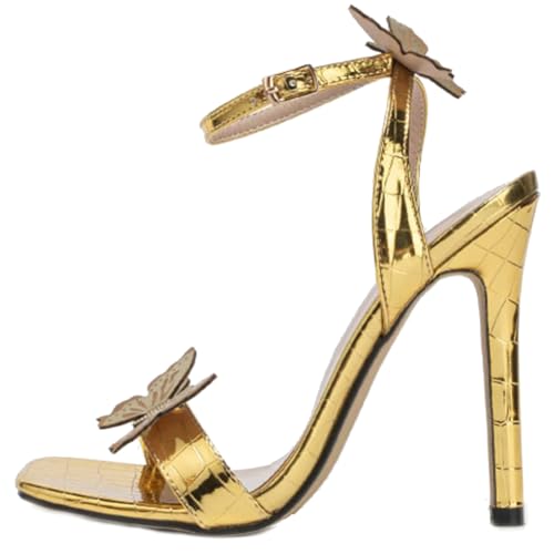 Goldene High Heel Sandalen Damen Quadratische Spitze Offene Zehen Sexy Kreuzband Sommer Party Schuhe Glattleder Schnalle Schmetterling Deko Bequeme Stiletto Abendkleid Sandalen,Gold,43 EU Goldene High Heel Sandalen Damen Quadratische Spitze Offene Zehen Sexy Kreuzband Sommer Party Schuhe Glattleder Schnalle Schmetterling Deko Bequeme Stiletto Abendkleid Sandalen,Gold,43 EU von Generic