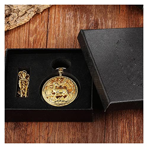 Goldene hohle Muster mechanische Taschenuhr Vintage doppelseitige Steampunk Uhr männliche Halskette Uhr Kette Damen Herren (B) von Generic