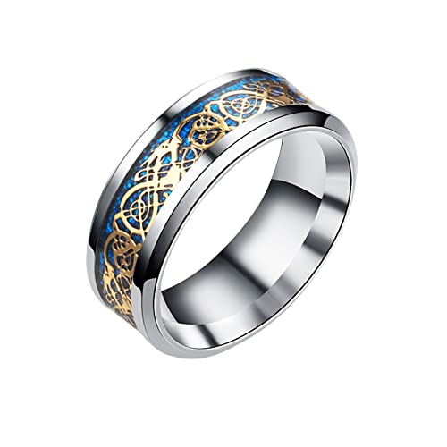 Goldener Ring Edelstahl Drache mit Silberring Stahl Titan Drachen Ringe Midi Ring Set, gold, 7 von Generic