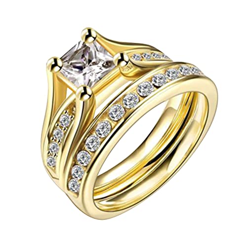 Goldfarbener quadratischer Zirkonia-Ring, einfacher Modeschmuck, beliebtes Accessoire-Ring für Teenager, Gold-B, 36 von Generic