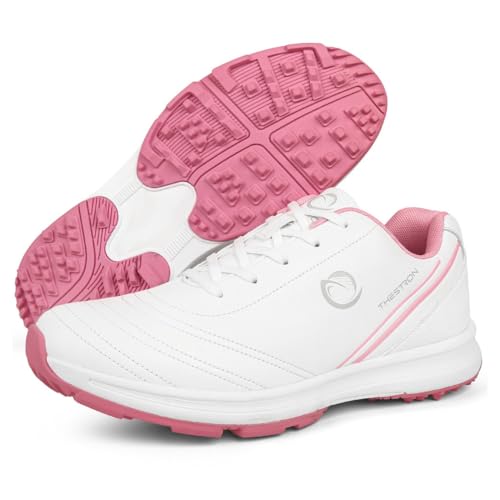 Golfschuhe Für Frauen wasserdichte Spikeless Golf Sport Turnschuhe Luftkissen Damen Leichte rutschfeste Casual Gym Schuhe,Rosa,38.5 EU von Generic