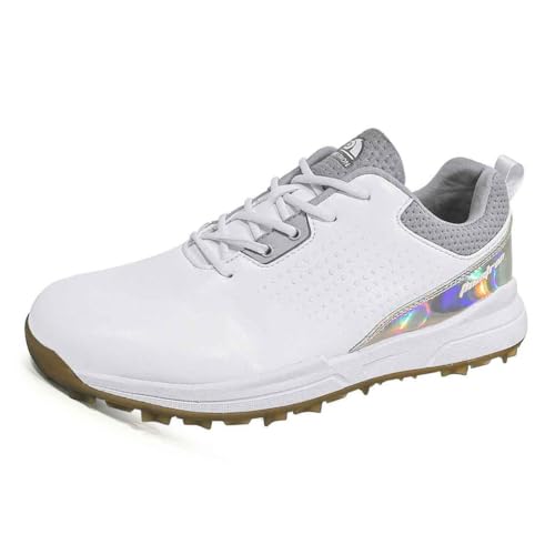 Golfschuhe Für Herren Leichte Wasserabweisende Sportschuhe rutschfeste Dämpfung Golfer Sportschuhe,Weiß,43 EU von Generic