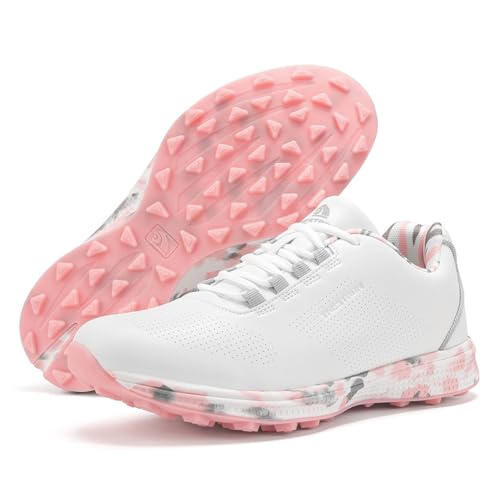 Golfschuhe Für Weibliche rutschfeste Outdoor-Golferinnen Spikless Trainingsschuhe Bequeme Sport-Sneaker Zum Golfen,Rosa,40.5 EU von Generic