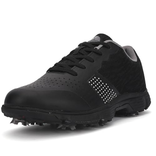 Golfschuhe Zum Schnüren Für Herren, Outdoor-Wanderschuhe Bequeme Leichte Golf-Fitness-Sneaker Für Den Kurs Mit Spikes,Schwarz,41 EU von Generic